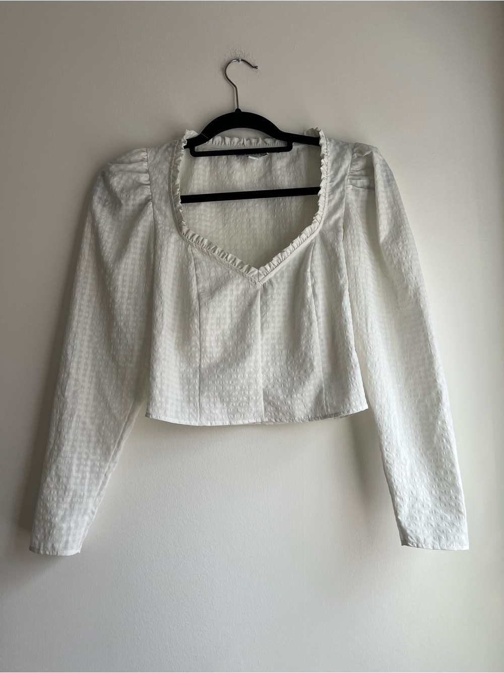 Topshop White Ruffled Square-Neck Long Sleeve Blouse